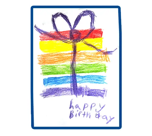 Blue Sky Fostering Birthday Card Competition 2025 - rainbow present bow