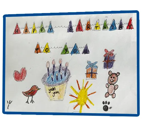 Blue Sky Fostering Birthday Card Competition 2025 - bird, cake, banner, bear