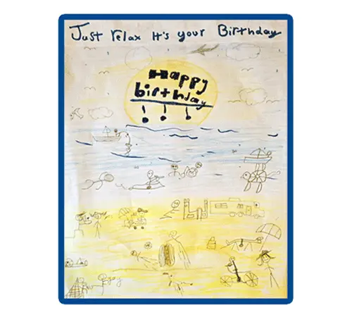 Blue Sky Fostering Birthday Card Competition 2025 - beach scene