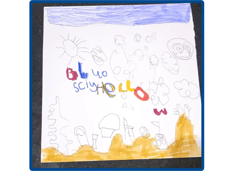 Blue Sky Fostering Welcome Card Competition - smiley face drawing out on the beach