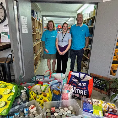 Blue Sky Agency Director Nicola Crisp, Regional Director Rupert Bolger, Freedom Food Bank, Hampshire